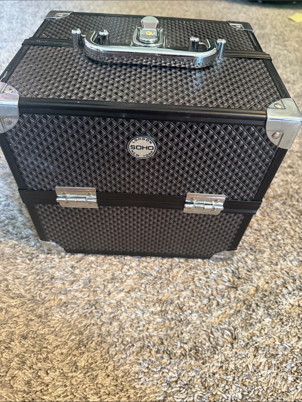 Soho Black Diamond-Textured Carry Case with Chrome Accents